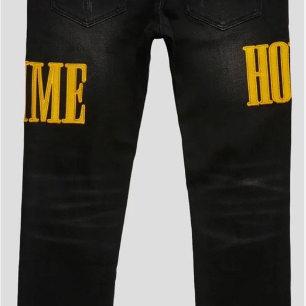 Homme + Femme LA Letterman black & yellow logo denim pants SIZE 42